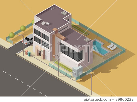 House building icon of home with garden, car, pool 59960222