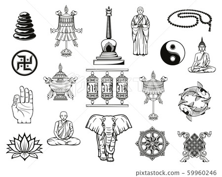 Buddhism religion symbol, Buddha, ying yang, lotus 59960246