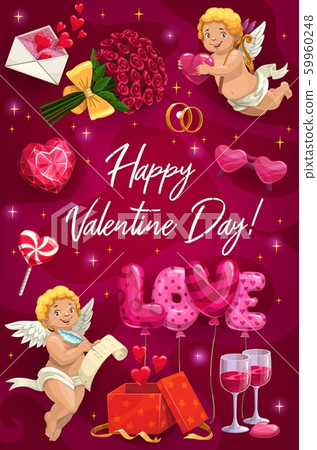 Valentines day card. Cupids love symbols and gifts 59960248