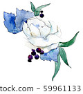 White flower. Isolated flower illustration element. Background illustration set. Watercolour drawing 59961133