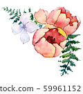 Red and white flowers. Isolated flower illustration element. Background set. Watercolour drawing 59961152