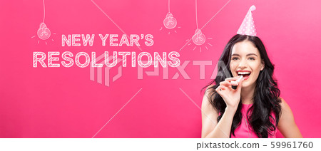 New Year's Resolutions with young woman with party theme New Year's Resolutions with young woman with party theme 59961760