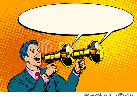 businessman with a megaphone. announcement advertising 59962482