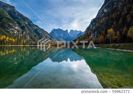 Autumn peaceful alpine lake Durrensee or Lago di Autumn peaceful alpine lake Durrensee or Lago di 59962571
