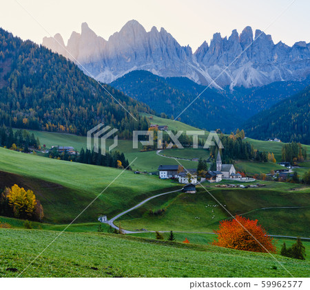 Autumn daybreak Santa Magdalena famous Italy Autumn daybreak Santa Magdalena famous Italy 59962577