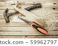 Woodwork tools on the boards background 59962797