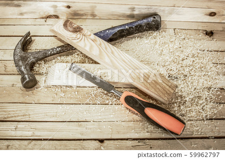Woodwork tools on the boards background 59962797