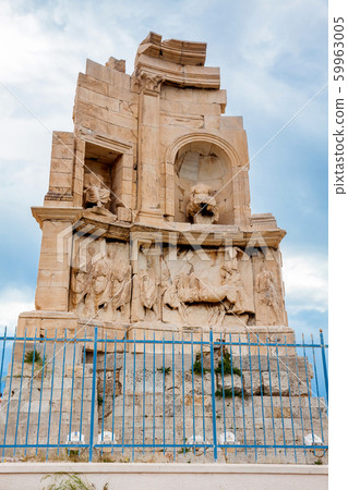Ancient ruins of the Philopappu Monument an ancient Greek mausoleum in Athens Ancient ruins of the Philopappu Monument an ancient Greek mausoleum in Athens 59963005