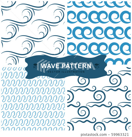 Set of Blue Wave Seamless Vector Patterns or Sea - Stock Illustration ...