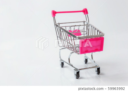 Small supermarket grocery toy push cart on white Small supermarket grocery toy push cart on white 59963992