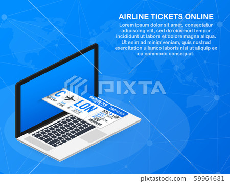 Airline tickets online. Buying or booking online ticket. Travel, business flights worldwide. Vector illustration 59964681
