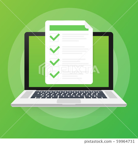 Online exam, checklist and pencil, choosing answer, questionnaire form, taking test. Vector illustration. 59964731