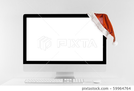 Computer all in one with isolated white screen in Christmas time. 59964764