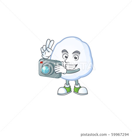 a professional Photographer snowball cartoon character with a camera 59967294