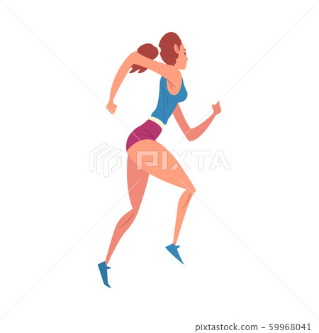 Young Woman Running, Professional Sportswoman Character in Sportswear Jogging, Active Sport Lifestyle Vector Illustration 59968041