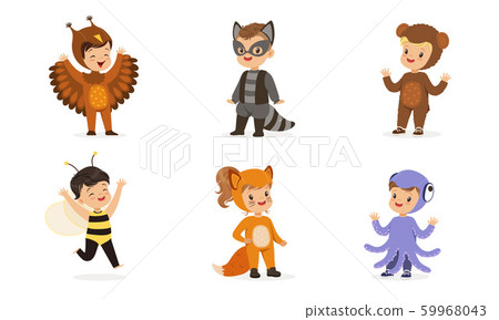 Cute children in carnival costumes of animals. Vector illustration. Cute children in carnival costumes of animals. Vector illustration. 59968043