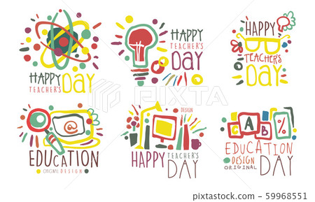 Set of outline drawings with lettering for the celebration of teacher s day. Vector illustration. Set of outline drawings with lettering for the celebration of teacher s day. Vector illustration. 59968551