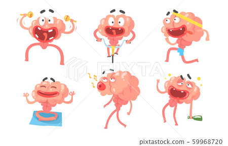 Humanized brain with a pumped up press. Vector illustration. 59968720