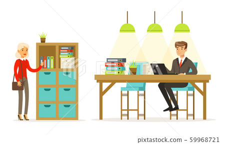Man and woman in the office. Vector illustration. Man and woman in the office. Vector illustration. 59968721