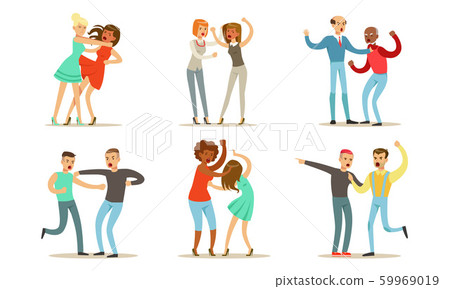 Different people fight violently. Vector illustration on a white background. 59969019