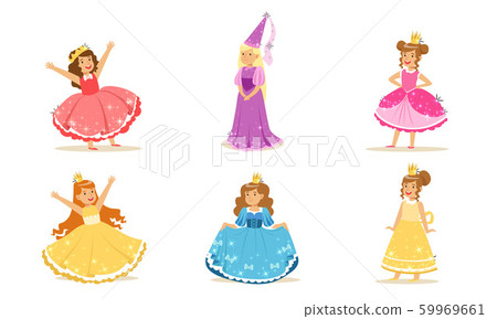 Girls in colorful dresses of princesses. Vector illustration. 59969661