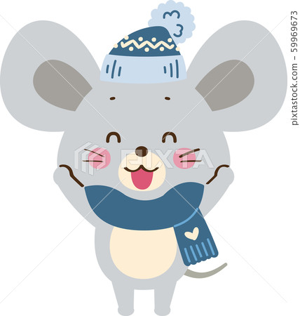A mouse wearing a scarf and a hat 59969673