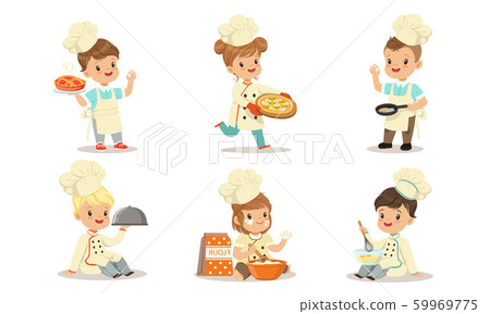 Boys and girls dressed as cooks cook. Vector illustration. Boys and girls dressed as cooks cook. Vector illustration. 59969775