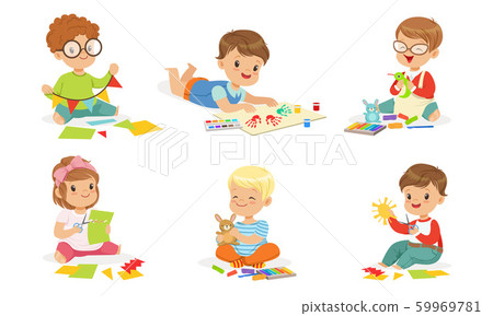 Boys and girls are engaged in creativity. Vector illustration. Boys and girls are engaged in creativity. Vector illustration. 59969781