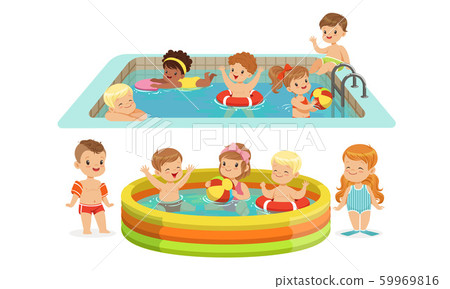 Children swimming in the pool. Vector illustration. 59969816