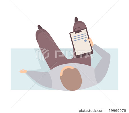 Man Arranges Shedule In Business Planner Sitting On The Bench Flat Vector Illustration 59969976