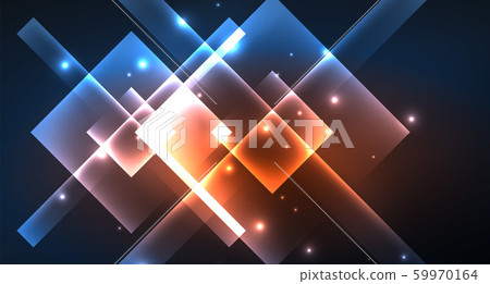 Neon glowing techno square rectangle lines, blue hi-tech futuristic abstract background 59970164