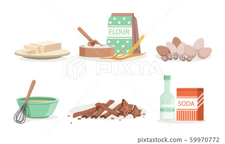 Kitchen Tools And Utensils, Ingredients For Homemade Bakery Vector Illustration Set Isolated On White Background Kitchen Tools And Utensils, Ingredients For Homemade Bakery Vector Illustration Set Isolated On White Background 59970772