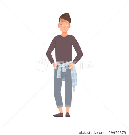 Teenager Male With Palms In Pockets Flat Vector Illustration 59970879