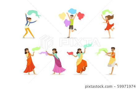 People Celebrating Festival of Color Holi Vector Set 59971974