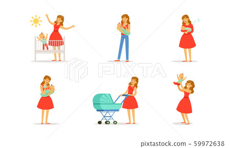 Young Mother and Her Newborn Baby Vector Illustrations Young Mother and Her Newborn Baby Vector Illustrations 59972638