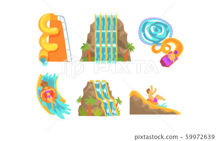 Different Waterslides Vector Set. Aqua Outdoor Recreation Collection Different Waterslides Vector Set. Aqua Outdoor Recreation Collection 59972639