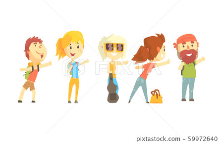 Young Tourist Characters Wearing Comfy Outfit Vector Illustrations Young Tourist Characters Wearing Comfy Outfit Vector Illustrations 59972640