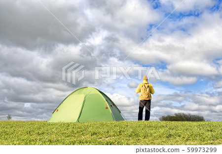 tourist pitch a tent tourist pitch a tent 59973299