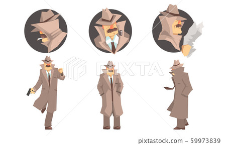 Old Private Detective With Mustache In... - Stock Illustration ...
