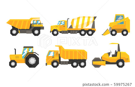 Set Of Industrial Transport Using On Road Or Constructive Works Flat Vector Illustration 59975267