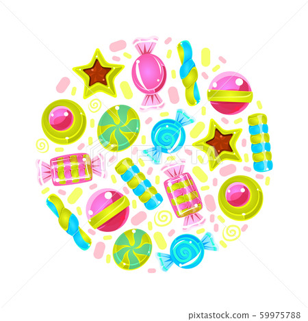 Circle with a pattern of candy. Vector illustration. 59975788