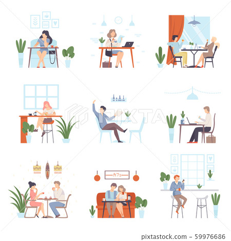 Men and women in a cafe. Vector illustration. 59976686
