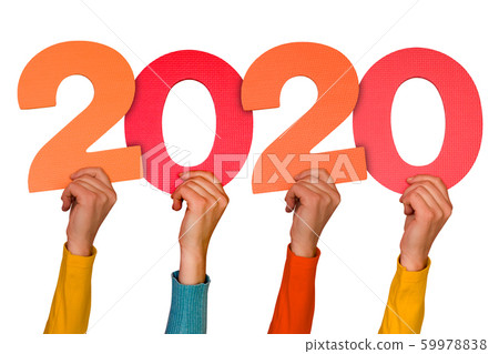 Hands with colorful numbers shows year 2020 Hands with colorful numbers shows year 2020 59978838