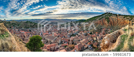 Sunset over Daroca antique village with tile roofs, gigapan Sunset over Daroca antique village with tile roofs, gigapan 59981673