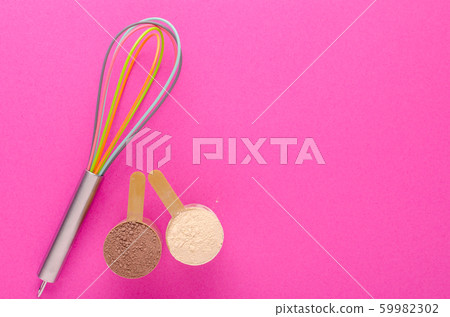 baking protein, fitness diet concept, pink background with copy space 59982302