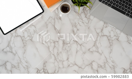 Overhead shot of modern workplace with copy space Overhead shot of modern workplace with copy space 59982883