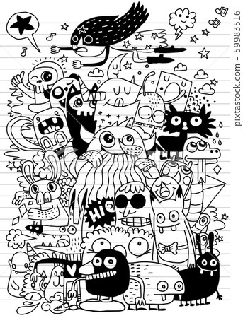 Funny monsters seamless pattern for coloring book. 59983516