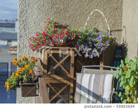 balcony on old prefabricated building flower box 59983684