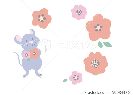 New Year's card with flowers and mice New Year's card with flowers and mice 59984420