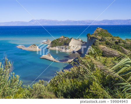 Aerial view on of white rock steep cliff volcanic Aerial view on of white rock steep cliff volcanic 59984943